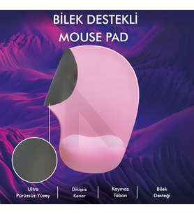 MP01 -  Elips Bilek Destekli Mouse Pad  Konforlu, Kaymaz Taban, Ergonomik, Yumuşak, Ev,Ofis (Pembe)