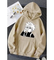 Unisex Killua Zoldyck Baskılı Sweatshirt (Bej)