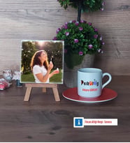 Psikolog Fotoğraflı Dekoratif Taş, Ahşap Altlıklı Türk Kahvesi Fincanı Hediye (Model 8)