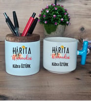Harita Mühendisi Hediye Sepeti Kupa Bardak T Kulplu, Kalemlik Hediyeleri Mühendisler Günü Hediye (Model 3)
