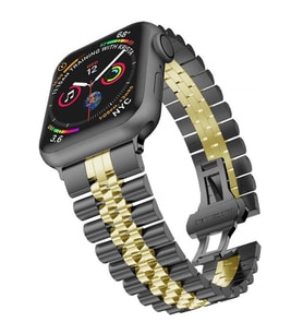 Ally Apple Watch 7-8 41mm 6-5-4 40mm Kayış Kordon Paslanmaz Çelik 3-2-1 38mm (Siyah-Gold)