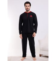 Falkon 7202 Polar Kışlık Erkek Ev Pijama Takımı Uyku Takımı (Siyah)