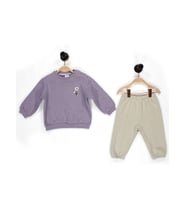 Nakış Detaylı 3 İplik İkili Bebe  Takımı (Lila)
