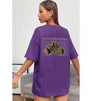 Unisex Arid Mountain Baskılı T-shirt (Mor)