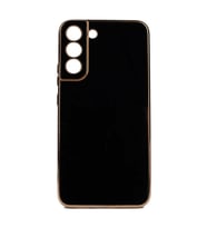 Samsung Galaxy S22 Plus Kılıf Kenarları Gold Kamera Korumalı Renkli Pastel Silikon Açık Yeşil BARK (Siyah)