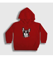 Presmono Unisex Çocuk Beyaz French Bulldog Köpek Kapüşonlu Sweatshirt 401527tt (Kırmızı)