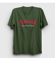 Presmono Unisex Sarı Logo V3 Thrasher T-Shirt 278543tt (Haki)