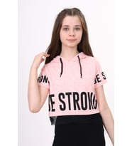 Toontoy Kız Çocuk Be Strong Baskılı Kapüşonlu Tişört (Pembe Melanj)