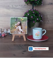 Flamingo Fotoğraflı Dekoratif Taş, Ahşap Altlıklı Türk Kahvesi Fincanı HediyeArkadaşa Doğum Günü Hediyesi (Model 3)