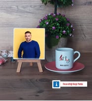 Patolog Fotoğraflı Dekoratif Taş, Ahşap Altlıklı Türk Kahvesi Fincanı Hediye (Model 6)