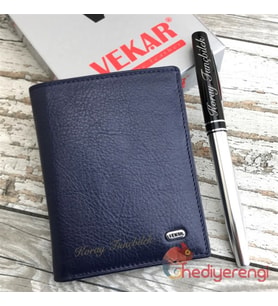 İsme Özel Vekar Deri Çok Kartlıklı Küçük Boy Cüzdan V033 (Lacivert)
