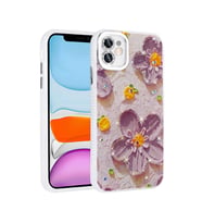 iPhone 11 Kılıf Çiçek Desenli Parlak Taşlı Sert Silikon Garden Kılıf (Mor)
