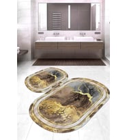 Dijital Baskılı Kaymaz Taban Yıkanabilir Oval 2'li Klozet Takımı Banyo Paspası NOKZ-HY-1104 (Gold)