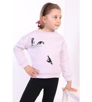 Toontoy Kız Çocuk Penguen Baskılı Sweatshirt (Lila)
