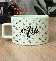 Kişiye Özel Panda Desenli Hediye Pastel Fincan Arkadaşa Hediye (Yeşil)