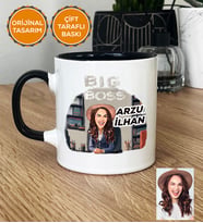 Kişiye Özel Karikatürlü Patron Hediye Kupa Bardak Big Boss Kadın Patrona Doğum Günü Hediyesi (Siyah)