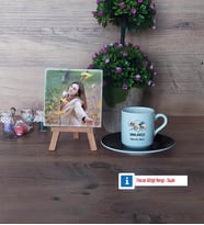 Emlakçı Fotoğraflı Dekoratif Taş, Ahşap Altlıklı Türk Kahvesi Fincanı Hediye (Model 7)