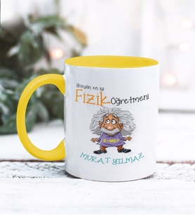 Fizik Öğretmeni Tasarımlı Kişiye Özel Kupa Bardak (Sarı)