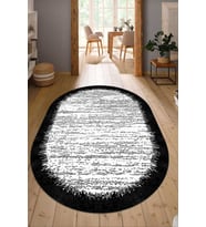 Dijital Baskılı Kaymaz Taban Yıkanabilir Oval Salon Halısı Mutfak Halısı Yolluk NDO-HT-509 (Siyah)
