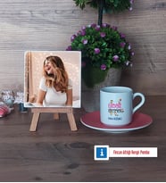 Edebiyat Öğretmeni Fotoğraflı Dekoratif Taş, Ahşap Altlıklı Türk Kahvesi Fincanı Hediye (Model 6)