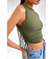 Merry See Yanları Büzgülü Kolsuz Bluz Crop Top Atlet (Yeşil)