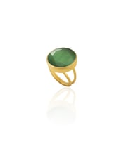 Kadir Jewellery 22 Ayar Altın Kaplama Zirkon Taşlı Kadın Otantik Yüzük (Yeşil)