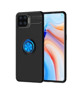 Oppo Reno 4 Lite Kılıf Yüzüklü Magnetli Ravel Case (Siyah-Mavi)
