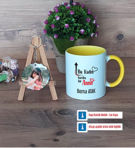 Harika Anne Kupa Bardak Beyaz ve Fotoğraflı Ahşap Anahtarlık Hediye (Model 7)