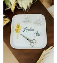 Bliss Gümüş Porselen Söz Nişan Tepsisi (Beyaz)