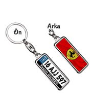 Kişiye Özel Ferrari Bayrak Logo Tema Plaka Anahtarlık (Gümüş)