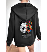 Unisex Panda Sırt Baskılı Sweatshirt (Siyah)