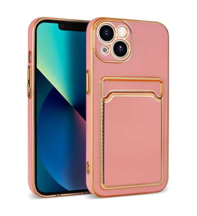 Apple iPhone 13 Kılıf Bark Kartlıklı Kenarları Altın Renk Kılıf (Rose)
