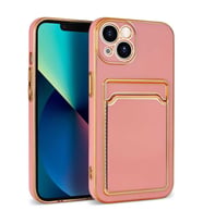 Apple iPhone 13 Kılıf Bark Kartlıklı Kenarları Altın Renk Kılıf (Rose)