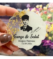 Epoksi Magnet Hediyelik - ETİKET DEĞİLDİR!! - Atatürk Tasarım - Düğün, Nişan, Nikah, Kına, Söz Hatırası (Gold)