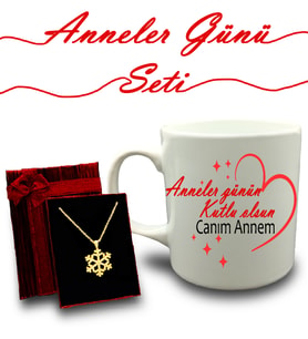 Anneler Gününe Özel  Kupa & Kar Tanesi Kolye Hediye Seti (Model 2)