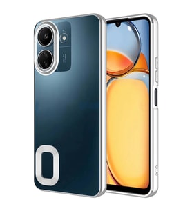 Xiaomi Redmi 13C Kılıf Logo Yeri Açık Kamera Lens Korumalı Renkli Kenarlı Şeffaf Silikon (Gümüş)