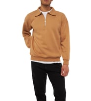 Ghassy Co. Erkek Polo Yaka Oversize Yarım Fermuarlı Sweatshirt (Tarçın)