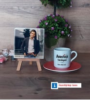 Anestezi Teknisyeni Fotoğraflı Dekoratif Taş, Ahşap Altlıklı Türk Kahvesi Fincanı Hediye (Model 8)