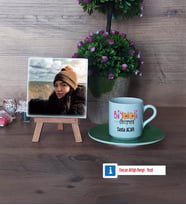 Biyoloji Öğretmeni Fotoğraflı Dekoratif Taş, Ahşap Altlıklı Türk Kahvesi Fincanı Hediye (Model 9)