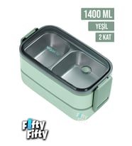 Vagonlife 1400 ML İki Kat Üç Bölme Paslanmaz Çelik Bento Lunch Box Yeni Nesil Sefer Tası -Çatal/Kaşıklı Model-ffbl50002 (Yeşil)