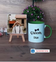Groom Fotoğraflı Dekoratif Taş, Kupa Bardak Beyaz Hediye (Model 14)