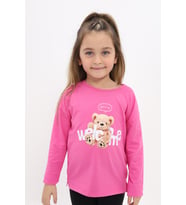 Toontoy Kız Çocuk Baskılı Tişört (Fuşya)