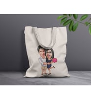 BK Gift Kişiye Özel Sevgililer Karikatürlü Kanvas Bez Çanta, Baskılı Omuz Çantası, Alışveriş Çantası, Plaj Çantası, Sevgiliye Hediye-1 (Model 13)