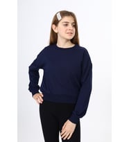 Toontoy Kız Çocuk Düşük Omuz Gazeli  Okul Sweatshirt (Lacivert)