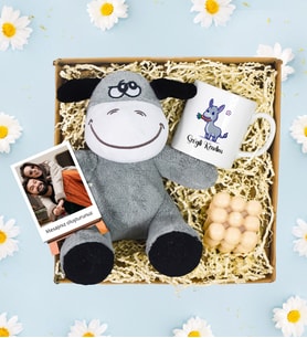 Kişiye Özel Polo Kartlı Sevimli Eşek & Mum Kupa Hediye Seti (Model 4)