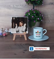 Endüstri Mühendisi Fotoğraflı Dekoratif Taş, Ahşap Altlıklı Türk Kahvesi Fincanı Hediye (Model 2)