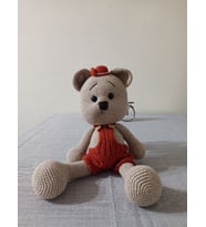 Şapkalı Ayıcık Amigurumi Oyuncak Bebek El Yapımı Örgü Oyuncak (Hardal)