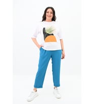 Kadın Büyük Beden Baskı Detaylı T-shirt Takım 8105-24 (Petrol Mavisi)
