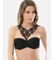 NBB Boynu Dantel Aksesuar Detaylı Push-up Straplez Sütyen-3692 (Siyah)
