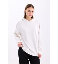 Pastelastore Pamuklu Kapüşonlu 2 İplik Baharlık Oversize Sweatshirt (Ekru)
